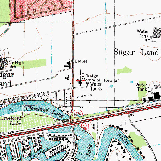 Topographic Map of Eldridge Memorial Hospital, TX
