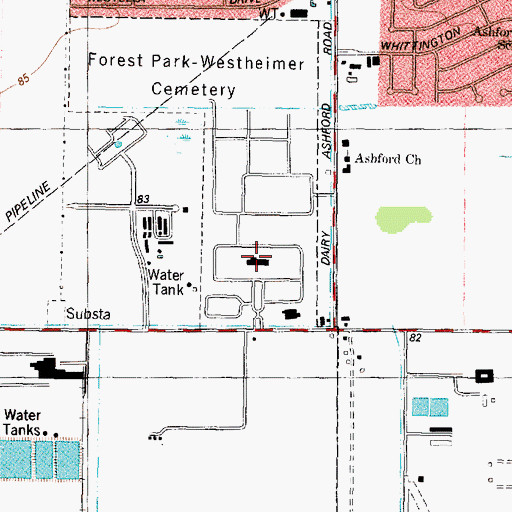 Topographic Map of Forest Park Cemetery, TX
