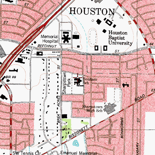 Topographic Map of James B Bonham School, TX