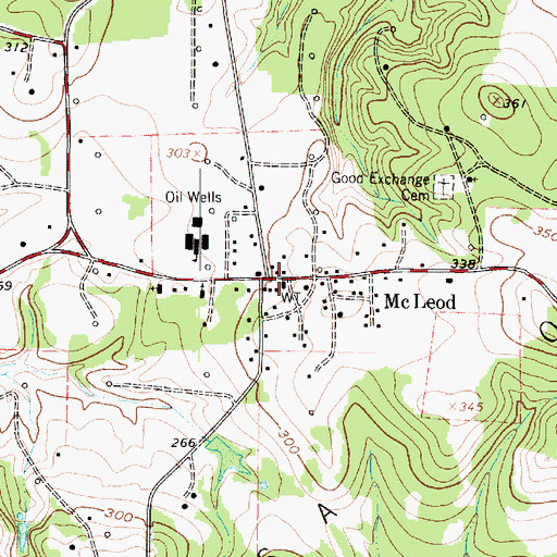 Topographic Map of McLeod, TX