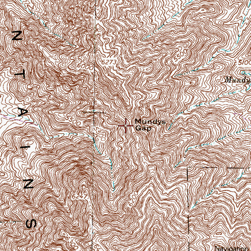 Topographic Map of Mundys Gap, TX