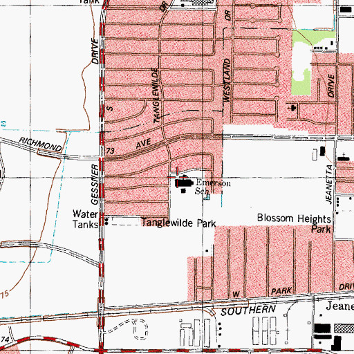 Topographic Map of Ralph Waldo Emerson School, TX