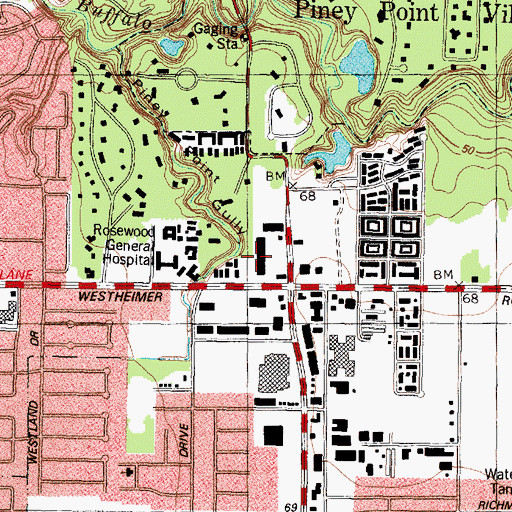 Topographic Map of Rosewood General Hospital (historical), TX