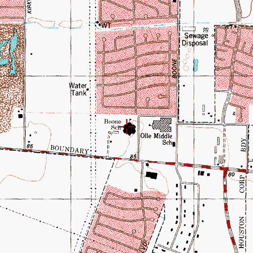 Topographic Map of S B Boone School, TX