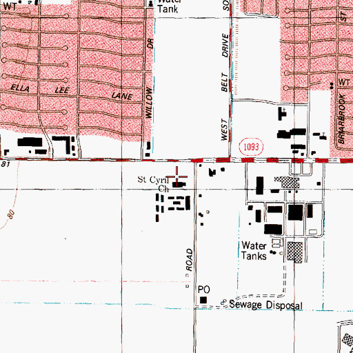 Topographic Map of Saint Cyril Church, TX