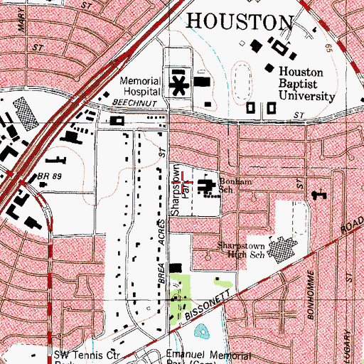 Topographic Map of Sharpstown Park, TX