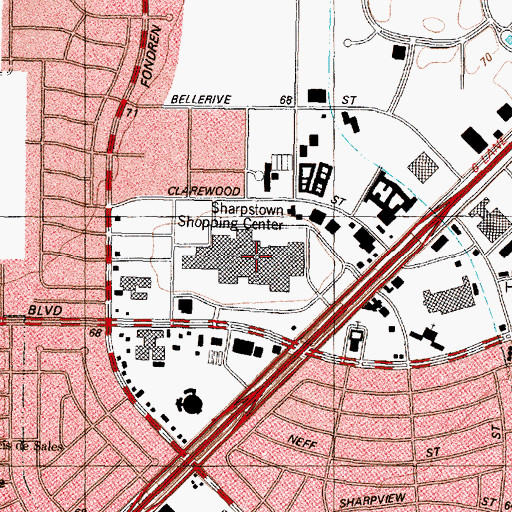 Topographic Map of Sharpstown Shopping Center, TX