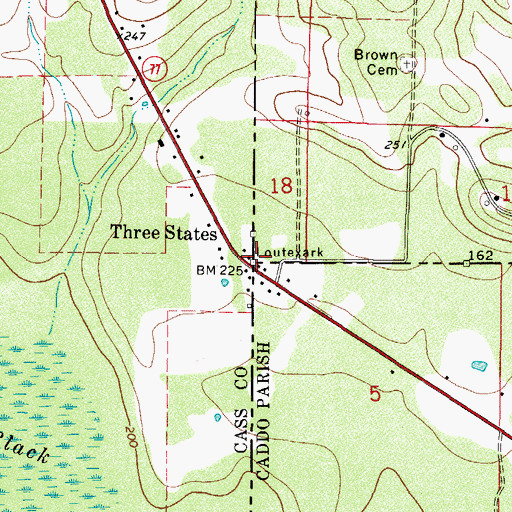 Topographic Map of Three States, TX