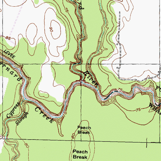 Topographic Map of West Bernard Creek, TX