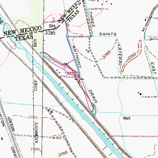 Topographic Map of Anthony Drain, TX