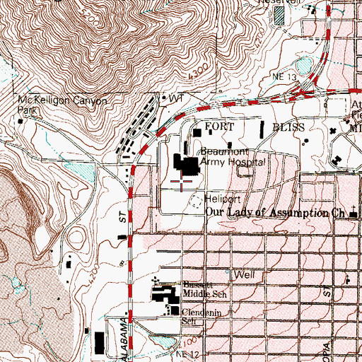 Topographic Map of William Beaumont Army Medical Center, TX