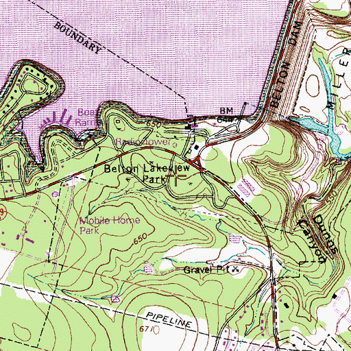 Topographic Map of Belton Lakeview Park, TX