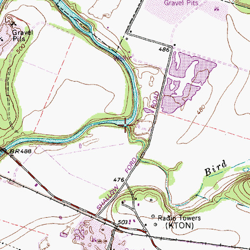 Topographic Map of Bird Creek, TX