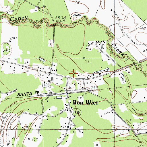 Topographic Map of Bon Wier, TX