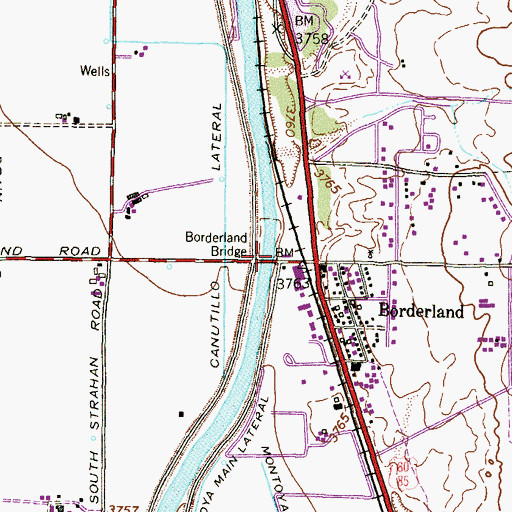 Topographic Map of Borderland Bridge, TX