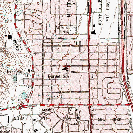 Topographic Map of Burnet School, TX