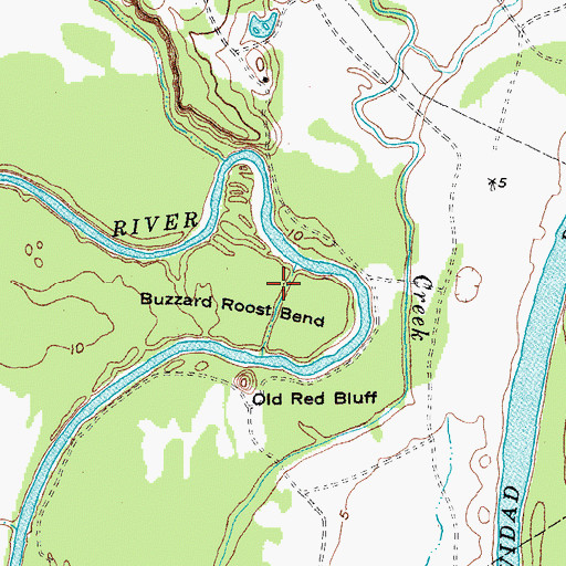 Topographic Map of Buzzard Roost Bend, TX