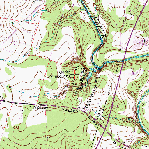 Topographic Map of Camp Kinsolving, TX