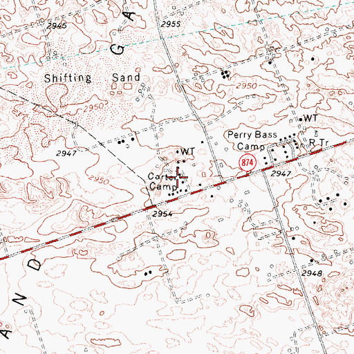 Topographic Map of Carter Camp, TX