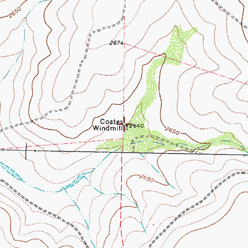Topographic Map of Coates Windmill, TX