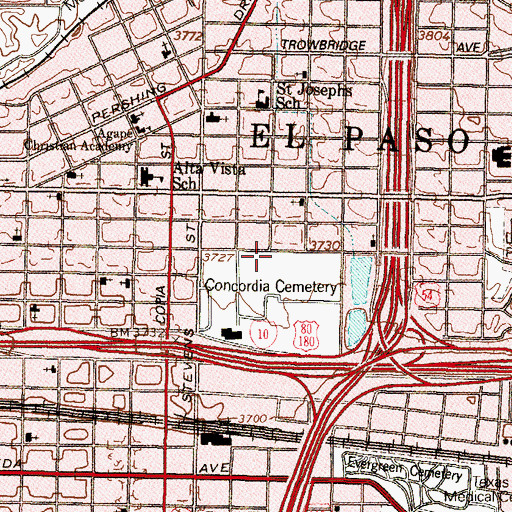 Topographic Map of Concordia Cemetery, TX