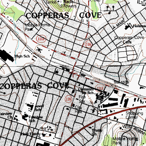 Topographic Map of Copperas Cove, TX