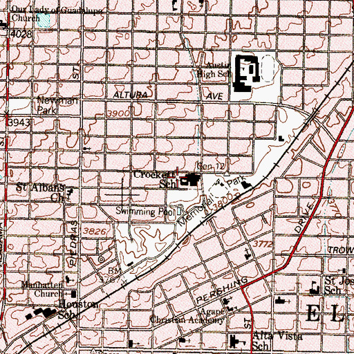 Topographic Map of Crockett School, TX