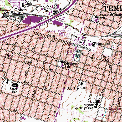 Topographic Map of Dickson School, TX