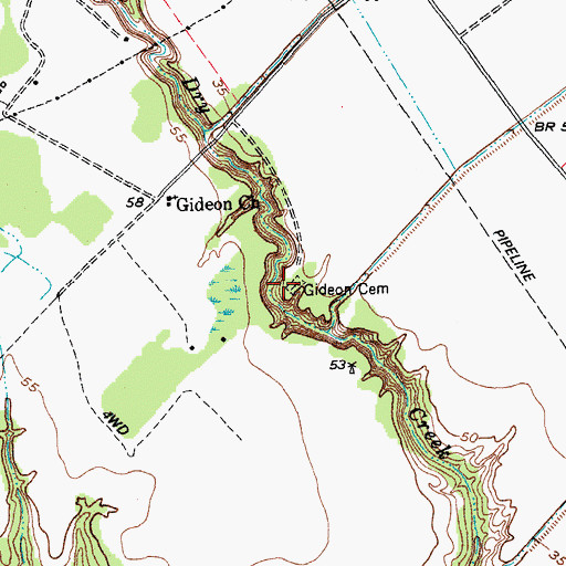 Topographic Map of Gideon Cemetery, TX