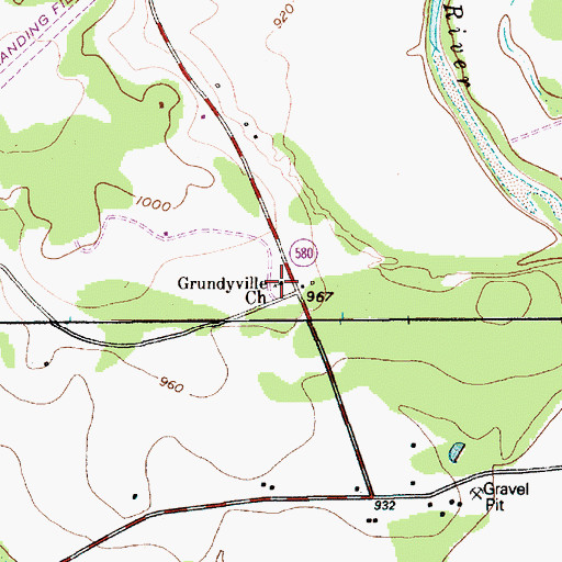 Topographic Map of Grundyville Church, TX