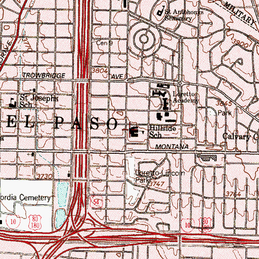 Topographic Map of Hillside School, TX