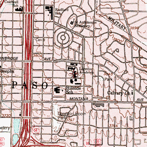 Topographic Map of Loretto College, TX
