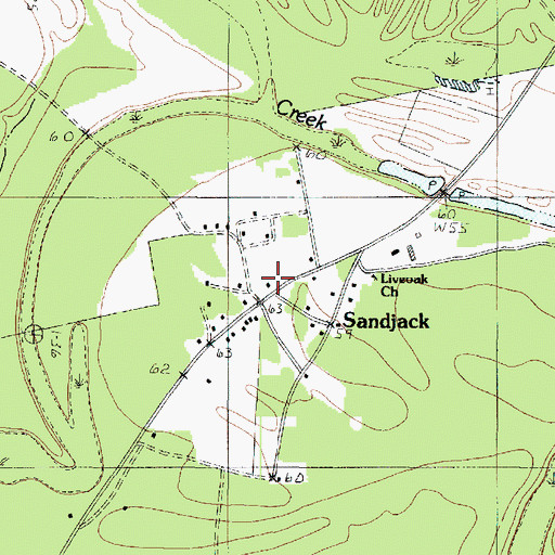Topographic Map of Sandjack, TX