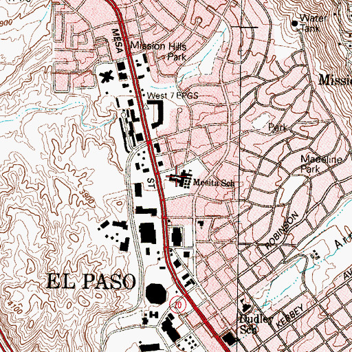 Topographic Map of Mesita School, TX