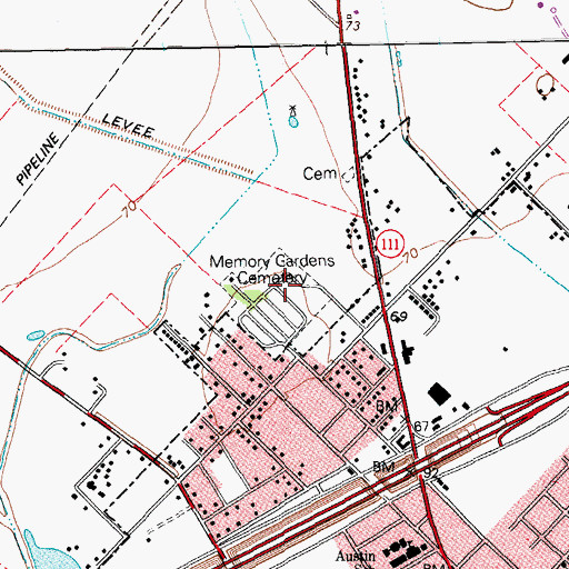 Topographic Map of Prairie City Cemetery, TX