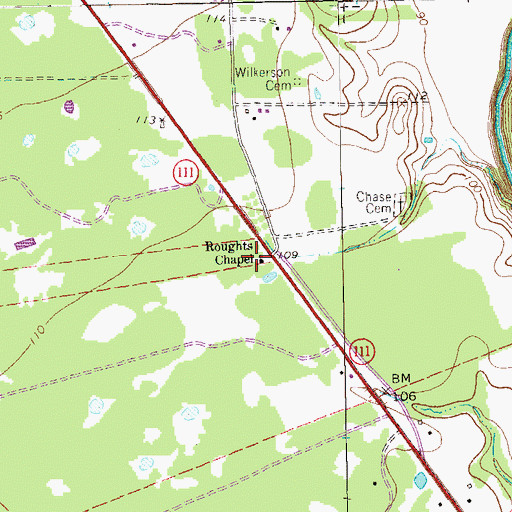 Topographic Map of Roughts Chapel, TX