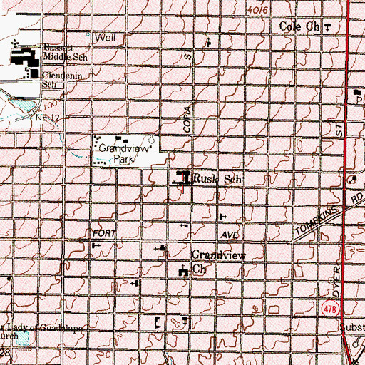Topographic Map of Rusk School, TX