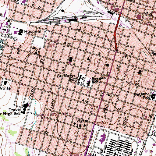 Topographic Map of Saint Marys School, TX