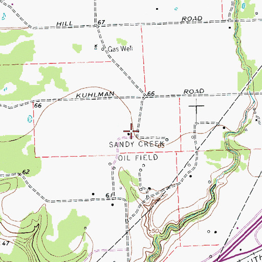 Topographic Map of Sandy Creek Oil Field, TX