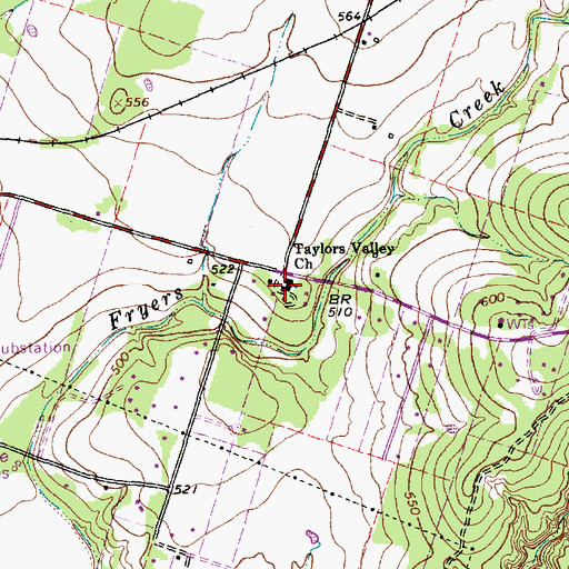 Topographic Map of Taylors Valley Church, TX