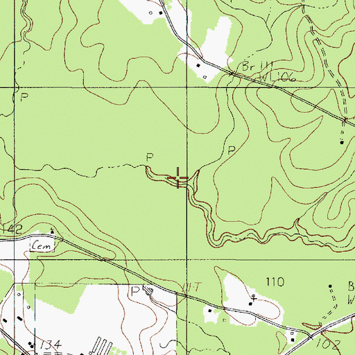 Topographic Map of Threemile Branch, TX