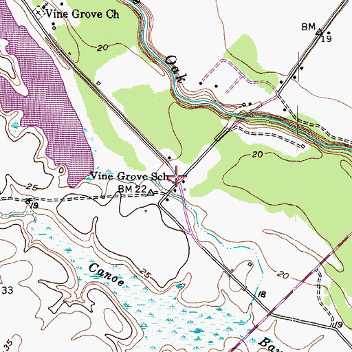Topographic Map of Vine Grove School, TX
