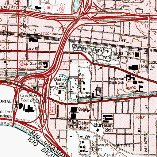 Topographic Map of Washington Park, TX