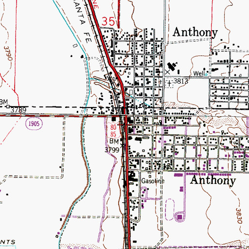 Topographic Map of Anthony, TX