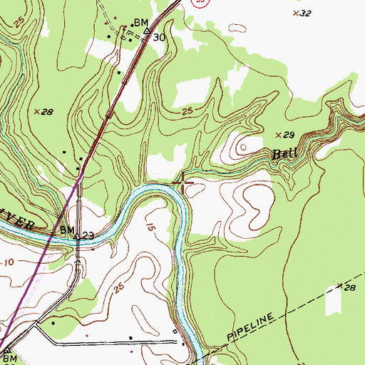 Topographic Map of Bell Creek, TX