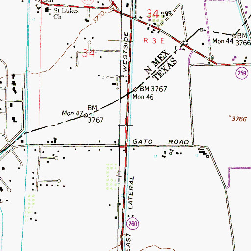 Topographic Map of La Union East Lateral, TX