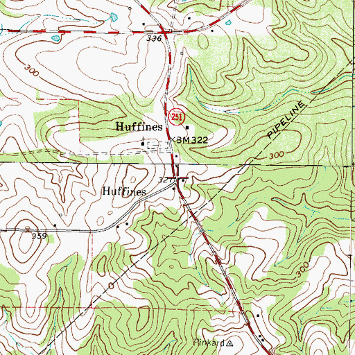 Topographic Map of Huffins, TX