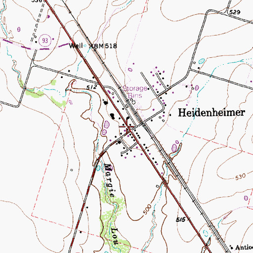 Topographic Map of Heidenheimer, TX