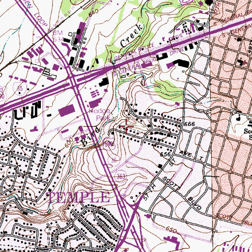 Topographic Map of Hodge Park, TX