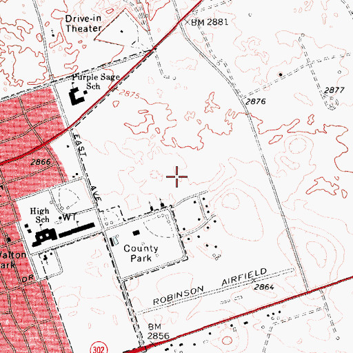 Topographic Map of Robinson Airport (historical), TX